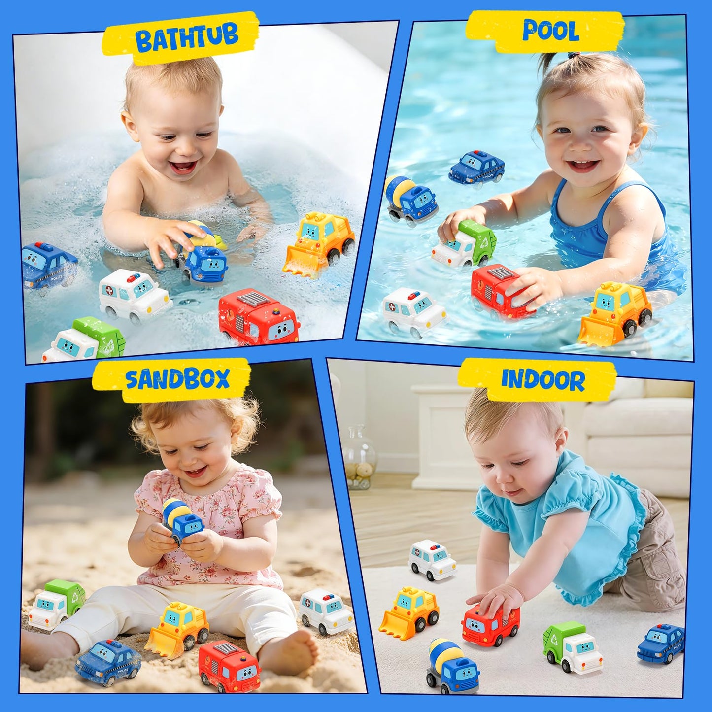6 Pack Baby Bath Toys for Kids Ages 1-3, No Hole Vehicle Floating Bath Tub Toys for Toddlers 1 2 3 4, Mold Free Bathtub Toys Water Pool Toys for Boys Girls Gift