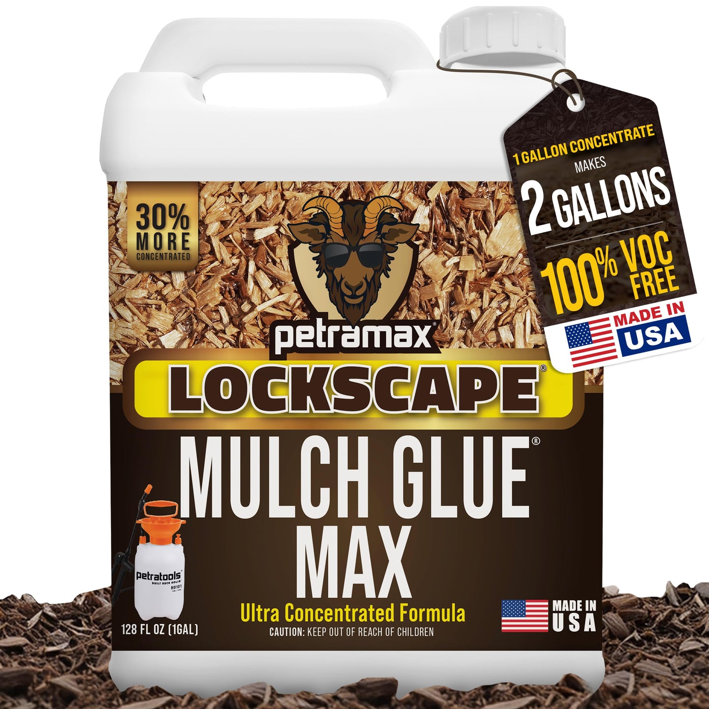 PetraMax Lockscape Mulch Glue for Landscaping Rocks Max Concentrate, Weed Barrier - Non-Toxic Pea Gravel Binder, Mulch & Rock Glue for Landscaping, Landscape Rock & Gravel Stabilizer - (1 Gal)