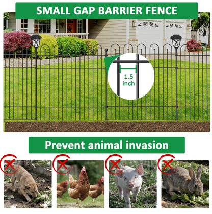 Garden Fence Animal Barrier with Lights & Gate, 32 in (H) x23.6ft (L) Decorative Garden Fence, 10 Panels No Dig, Rustproof Metal Temporary Fence, for Outdoor, Yard, Patio