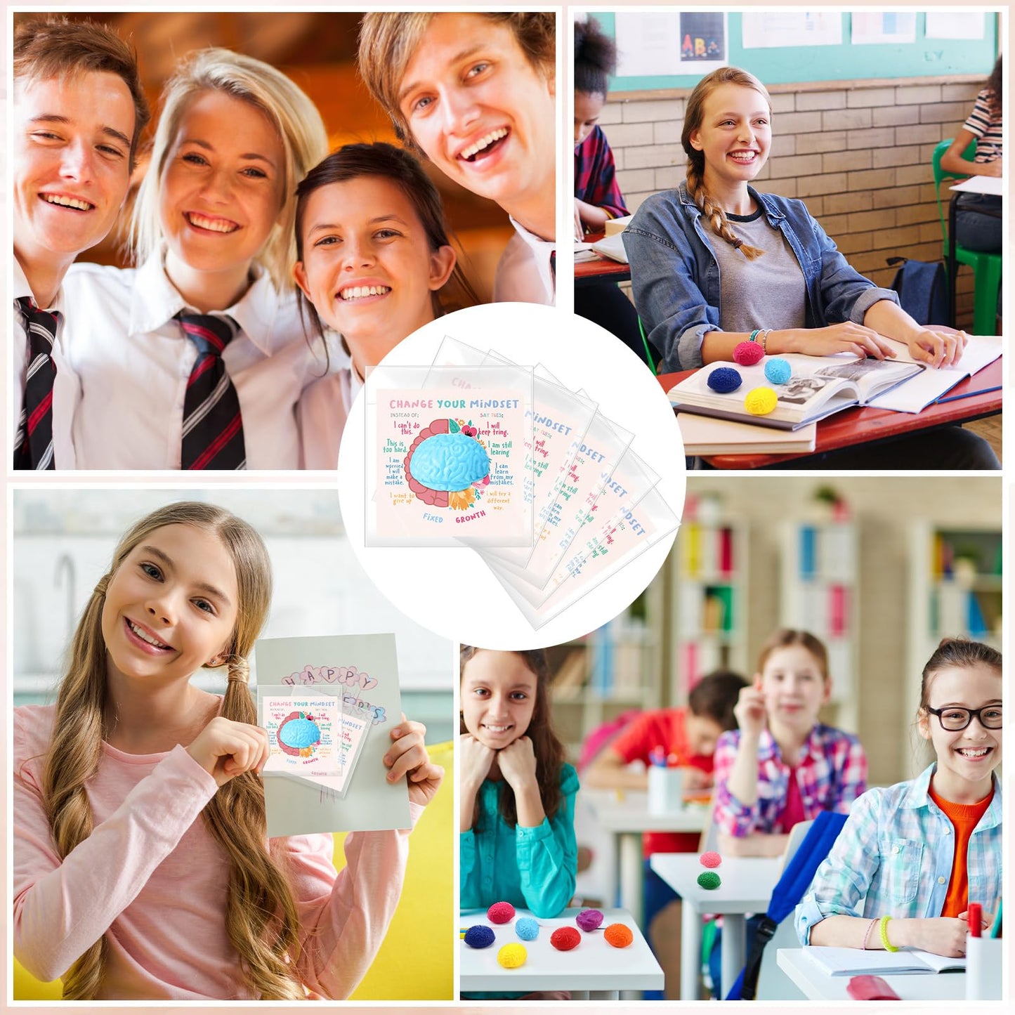 Hollowfly 30 Set Growth Mindset Gift Brain Stress Balls Bulk with Motivational Cards Back to School Stress Balls Gifts Funny Relief Toy for Students Classroom Employee Appreciation for Coworker