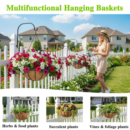 EIMQUVW 4 Pack Hanging Planter Basket Outdoor Large Hanging Flower Pots Indoor 12 inch with Coco Coir Liner Round Wire Plant Holder Chain Hanging Basket Garden for Home Decor Balcony Office1