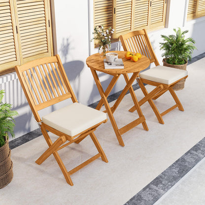 Tangkula 2 Pieces Folding Outdoor Dining Chairs, Acacia Wood Patio Chairs with Soft Cushions, Slatted Backrests and Seats, Outdoor Chairs for Porch, Balcony, Deck and Yard (One-Size,Beige,2)