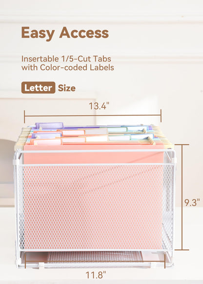 SortRax Plastic Extra Capacity Hanging File Folders, 2" Pastel Expanding Pocket, Heavy Duty for Filing Cabinet, Insertable 1/5-Cut Tabs, Letter Size - 12 Pack