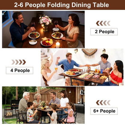 TQVAI Drop Leaf Folding Dining Table 4-6 People Large Heavy Duty Foldable Kitchen Tables with 2 Drawers 6 Wheels 2-Layer Storage Shelf for Small Space Dinging Room Patio Outdoor Camping, Black/Antique