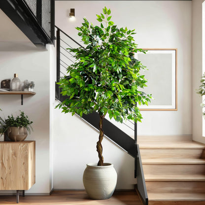 Erimda 7ft Artificial Ficus Tree for Home Decor, Faux Silk Plants Faux Plant Fake Silk Trees with Pot for Indoor House Living Room Office Garden
