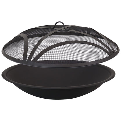 Sunnydaze 23-Inch Replacement Steel Fire Pit Bowl with Round Spark Screen - High-Temperature Painted Finish