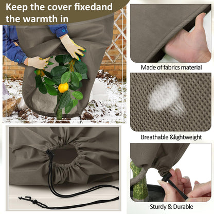 Wesnoy 12 Packs Winter Plant Covers Freeze Protection Drawstring Tree Cover 23.62 x 31.5 in Large Reusable Frost Protection for Plants Fruit Tree Shrub, Outdoor Prevention Bag (Brown)