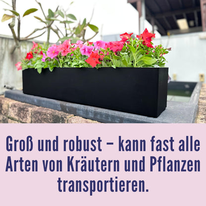 LaLaGreen Planter Boxes Outdoor (40 Inch, 1 Pack) Large Rectangular Self Watering System, Black Window Flower Boxes with Bracket Vertical Plant Container Wall Mount Indoor Succulent Herb Garden Home