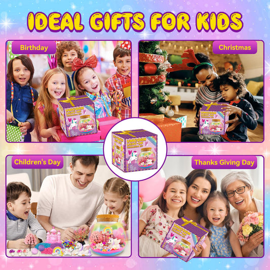 7july Unicorn Terrarium Crafts Kit for Kids-LED Night Light Up & Remote Unicorn Birthday Gifts Toys for Girls Ages5 6 7 8 9 10 Year Old-Christmas Gifts for Girls