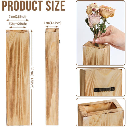 Sawoake Wooden Wall Planter Set of 4 - Modern Home Decor for Living Room, Bedroom, Bathroom - Walnut Finish Planter for Dried Flowers, Faux Greenery, Indoor Plants