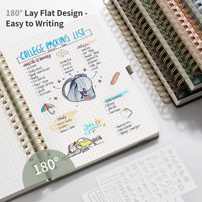 EMSHOI Dotted Journal Spiral Notebook - 300 Pages, B5 Hardcover Leather, 100 GSM Thick Dot Grid Notebook for Women Men Work Writing, Journaling, Drawing, 7.48" x 10.15", Gray Blue