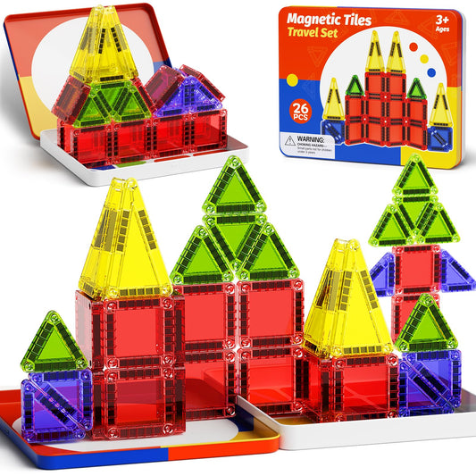 JSDKFJSA Magnetic Tiles Travel Toys with Storage Case, Portable STEM Building Blocks for 3-8 Year Olds, Toddler Airplane Activities & On-The-Go Birthday Gift for Boys & Girls