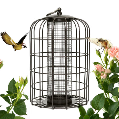 Nature's Rhythm Outdoor Hanging Bird Feeder Cage Mesh Tube Squirrel Proof Wild Bird Feeder with Large Metal Seed Guard Deterrent Green