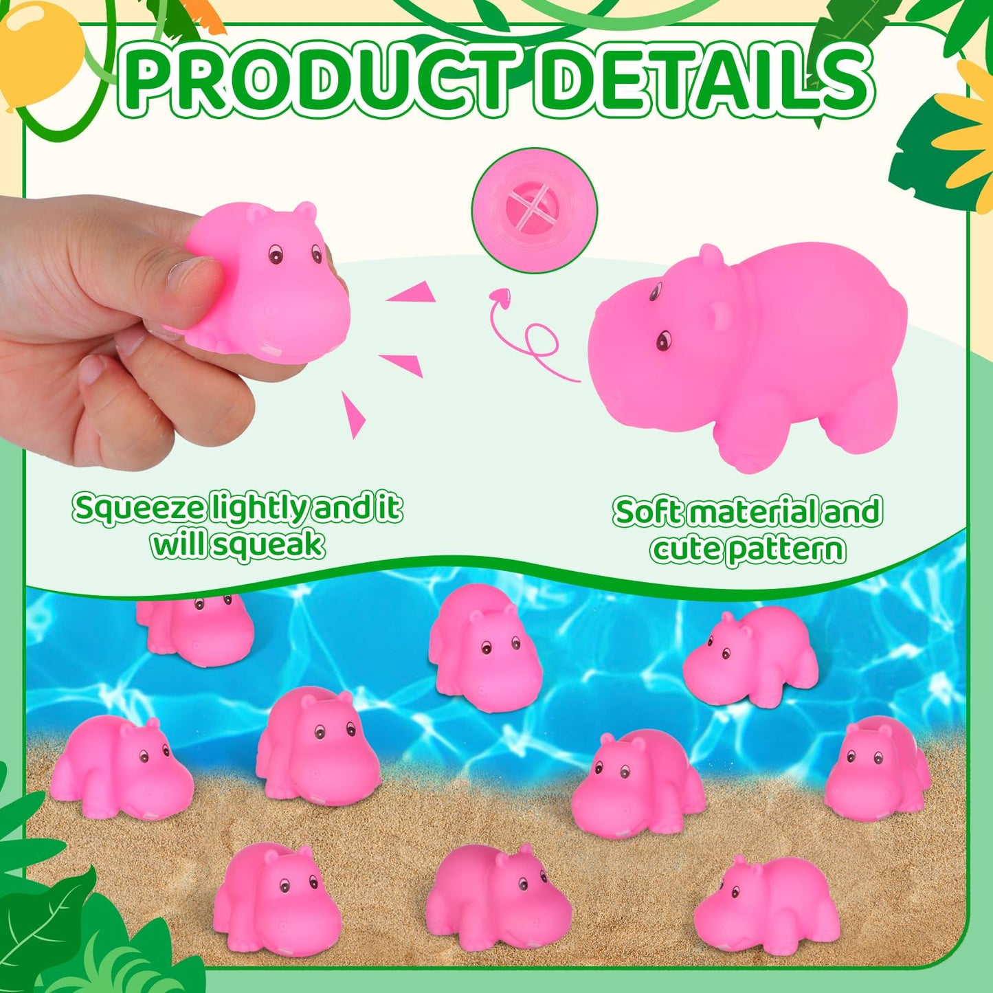 Youdaju 50 Pcs Rubber Hippo Baby Bath Toys Cute Floating Animal Bath Squirts Pink Hippo Bath Buddy Squirter Toys for Toddlers Fun Water Squirting Bathtime Play for Bathtub and Pool,Summer Beach Decor