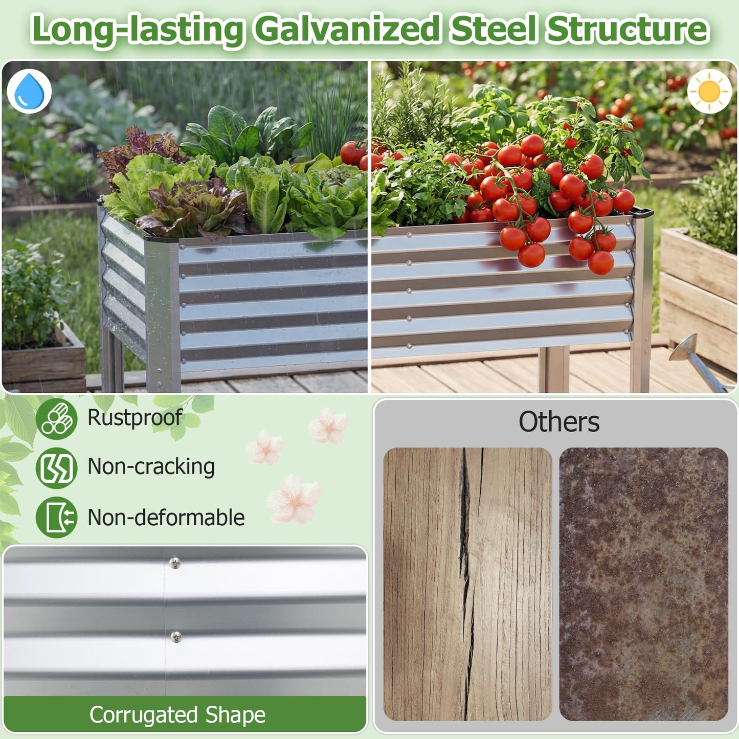 Giantex Galvanized Raised Garden Bed with Legs Set 2, 46"x24"x31" Metal Elevated Planter Box for Gardening Vegetables, Flowers & Fruits, Large Outdoor Planting Box for Garden Backyard & Patio, Silver
