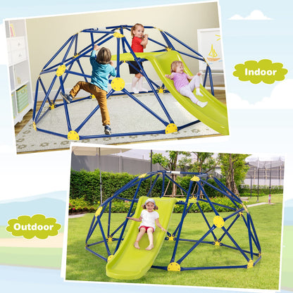 Costzon Climbing Dome with Slide for Kids, 8FT Kids Jungle Gym Monkey Bar Climbing Toys for Outdoor, 2 in 1 Indoor Geometric Dome Climber Playground Set for 3-8 Boys Girls Toddlers Backyard Gifts