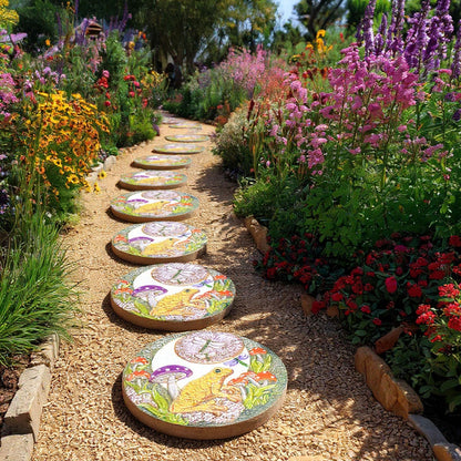Hapjoy Stepping Stones Outdoor for Garden Moon Frog Mushroom Butterfly Decorative Stepping Stones Walkway Round Stone Garden Decor for Pathway Lawn (Yellow)