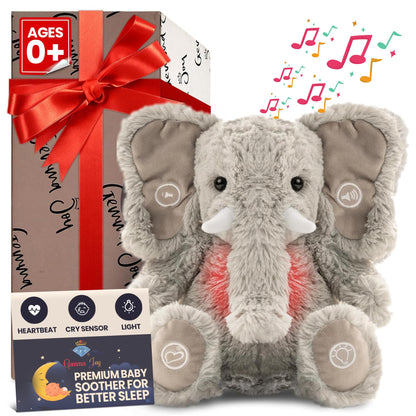 Gemma Joy Bedtime Baby Soother with Cry Activated Sensor, Plush Stuffed Animal for Newborn Infants - Bunny Non Rechargeable and Elephant Rechargeable - (2pcs)