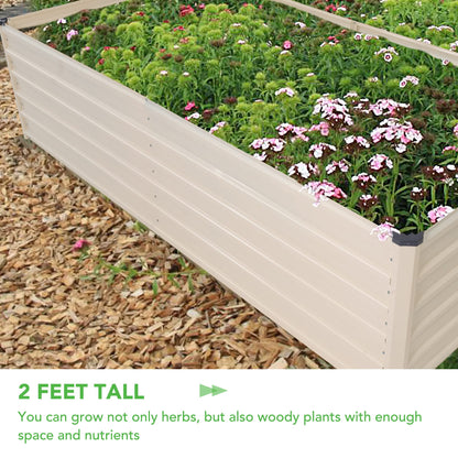 Sundale Outdoor Galvanized Raised Garden Bed Kit, 8x4x2ft Planter Raised Garden Boxes Outdoor with Anti-Rust Paint, Rectangle Metal Planter Box for Vegetables Flower（Beige）