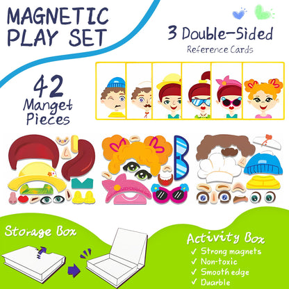 ROHSCE Magnetic Puzzles for Kids- Educational Magnetic Book, Crazy Face Dress-Up Game & Preschool Toddler Learning Activities, Travel-Friendly STEM Toy, Fun Fridge Magnets for Toddlers 1-3 3-12