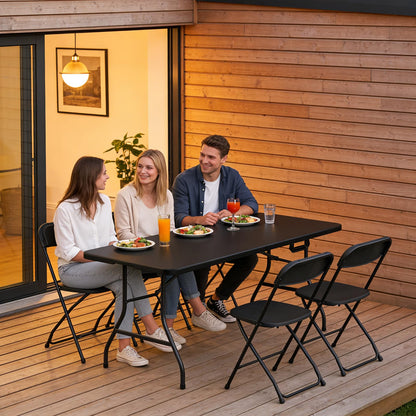 MAKE CHANGES 6FT Folding Table, Heavy Duty Plastic Fold-in-Half Utility Table with Handle, Portable Camping Picnic Table with Steel Legs for Indoor Outdoor Party, Dining, Black,2 Pack