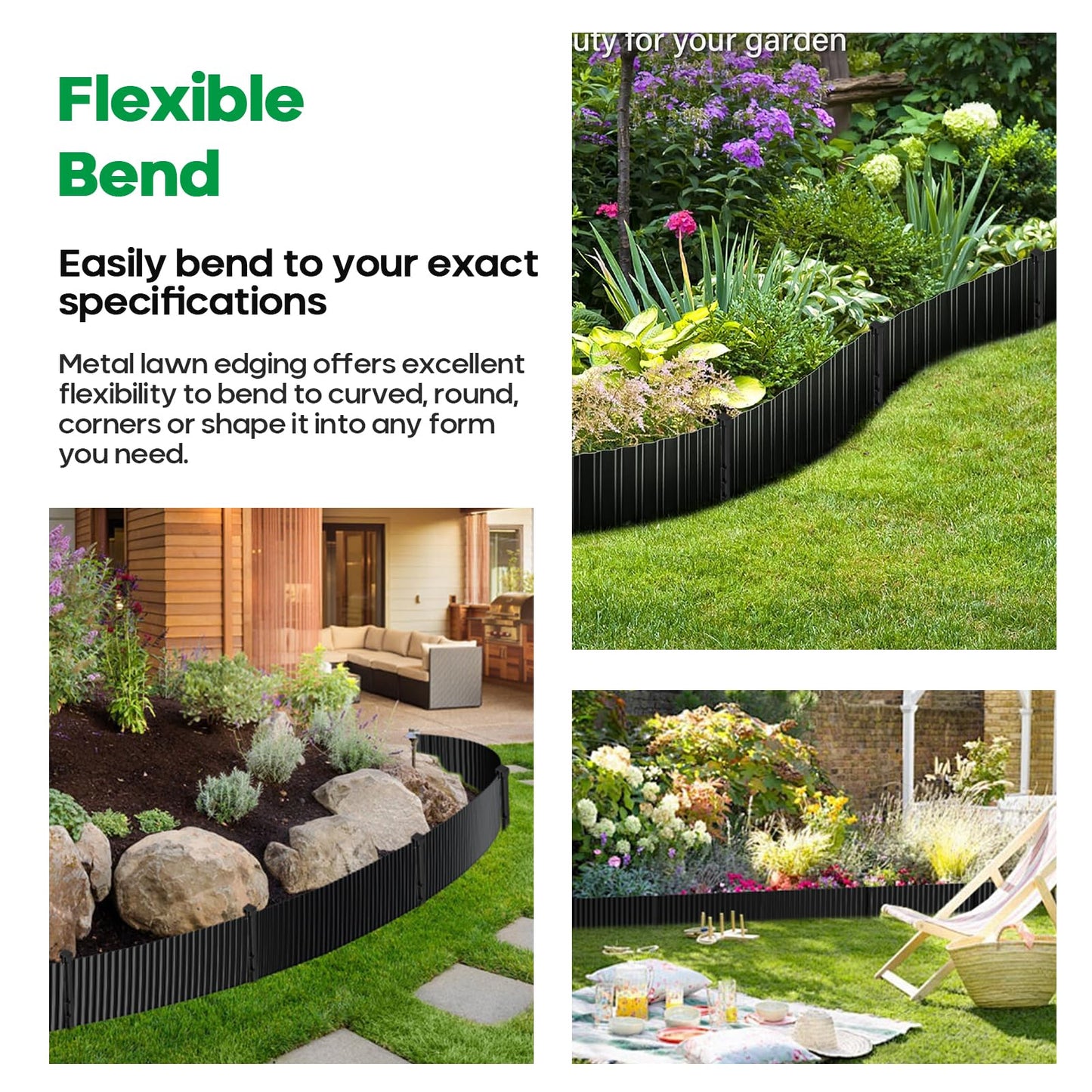 Camitlli Corrugated Metal Garden Edging, Sturdy Tall Landscape Edging Borders, Perfect DIY for Flower Beds, Lawn and Pathway, Tree Surrounds, Paver Edges (Black, 6"×20FT)