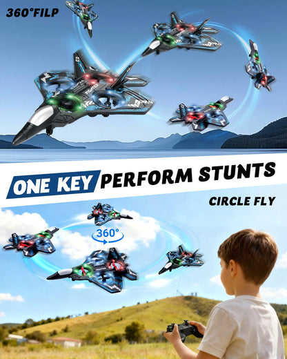 JoyRapt Drones for Kids Form RC Plane, Remote Control Airplane, Aircrafts Toys for Boys and Girls, Jet Helicopter Drones with LED Lights 360° Flip, Gifts for 6 8 10 Year Old Boys 2 Rechargeable Batteries