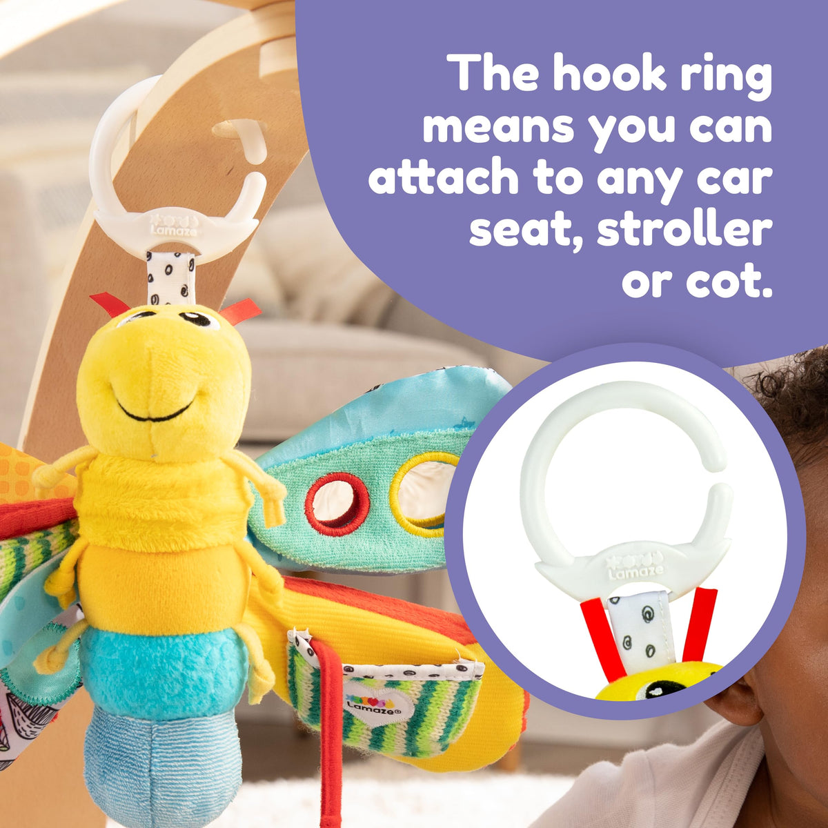 Lamaze Clip On Car Seat and Stroller Toy - Freddie the Firefly - Includes Lady Bug Teether - High Contrast Sensory Crinkle Toys for Babies - Infant Travel Toys - Ages 0 Months and Up