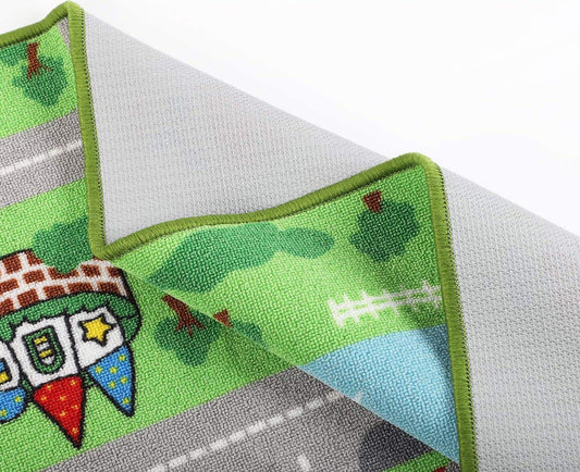 HUAHOO Kids Carpet Playmat, Car Rug for Toy Cars and Trains, Non Slip Play Mat for Playroom, City Life Educational Road Traffic Carpet for Classroom & Nursery (Parking, 52x75in)