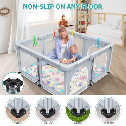 OCATO Baby Playpen with Mat: Foldable Playpen for Babies and Toddlers Play Pen Portable Playpens Fence Indoor Outdoor Kids Safety Area Play Yard with 50x50 Playpens Mat 4 Handlers 50 Balls (50" × 50")