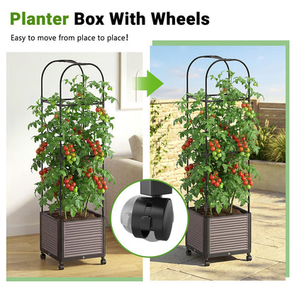 DoCred 60" H Raised Garden Bed Planter Box with Wheels, 3 Pack Tomato Cage Planter Raised Garden Bed with Trellis for Climbing Vegetables Plants Tomato Cage, Indoor Outdoor Use