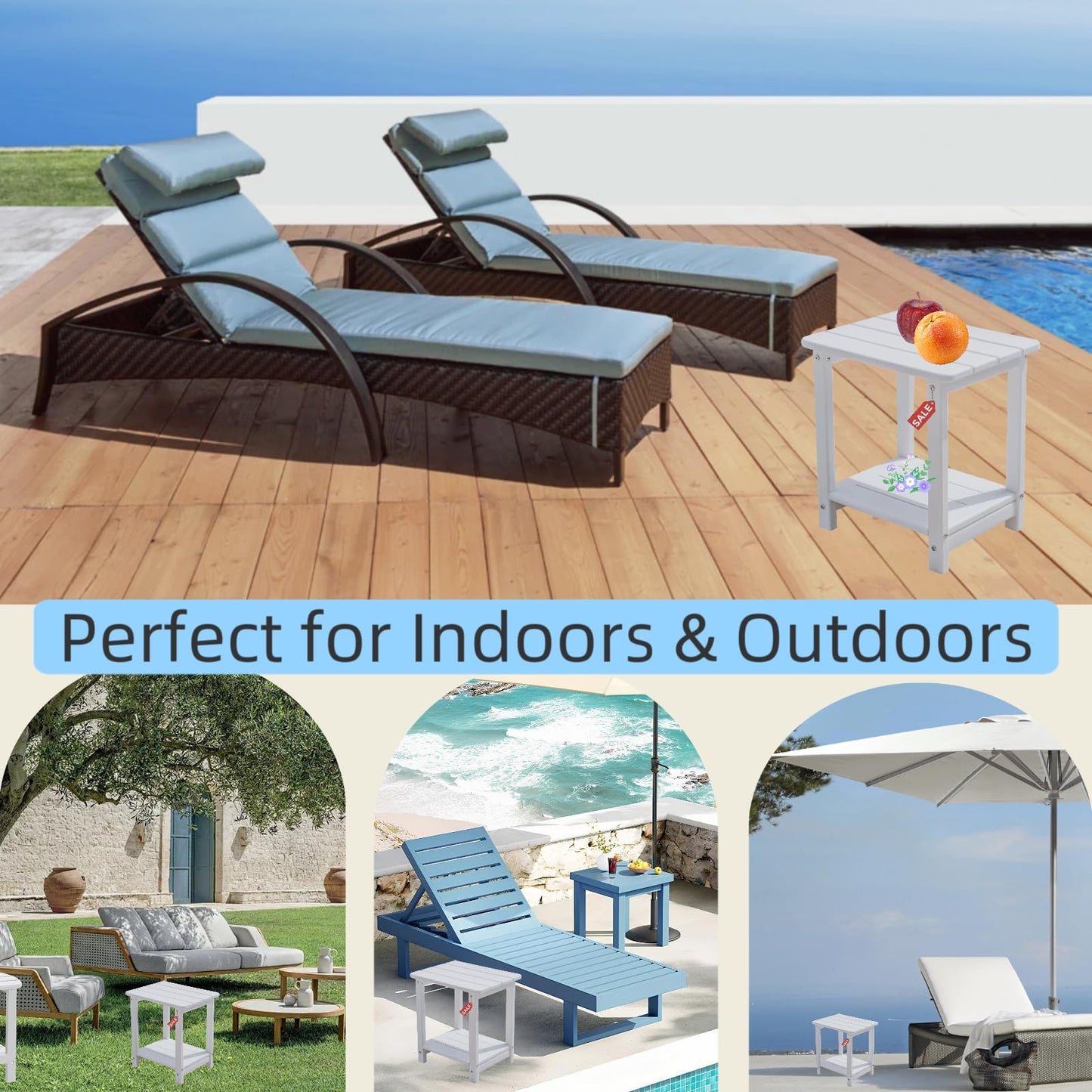 HZLBZYON Adirondack Outdoor Side Table Square，2-Tier Patio Side Table with Weatherproof HDPE Material Low Maintenance Furniture for Backyard Poolside Porch Deck Garden