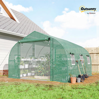 Outsunny 10'x11'x6' Walk-in Tunnel Greenhouse with Shelves, Mesh Door and Windows, Plant Hot House with PE Cover, Outdoor Green House for Patio Lawn Garden, Green