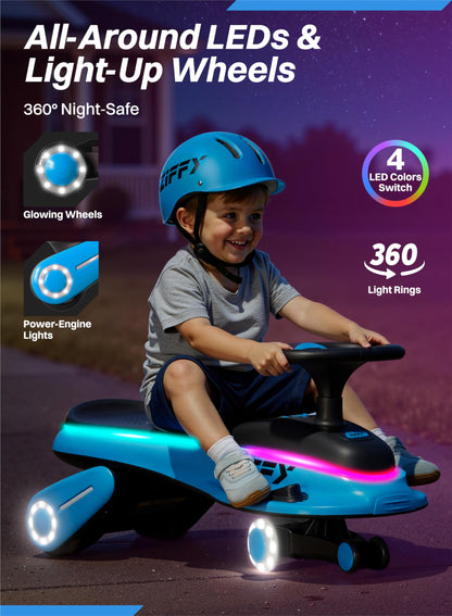 JOVA ZIFFY 45W 5.5A Light-Up Electric Wiggle Car with Pedal, Rechargeable Battery, 2-in-1 Swing Car, 2 Speed Ride-On Toy, Anti-Rollover, Flashing Wheels for Ages 3+ (Up to 110 lbs)