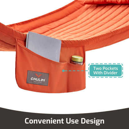 CHULIM Double Quilted Fabric Hammock with Hardwood Spreader Bars and Pillow 450 LBS Capacity 2 Person Large Hammock for Outdoor Patio Backyard Poolside - Terracotta