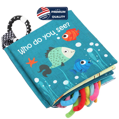 Fish Baby Crinkle Books with Teddy Bear Book Toys for Newborn Babies Infants 0-6, 6-12 and 12-18 Months, Books for 1 Year Old
