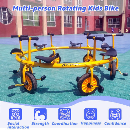 Ageliya Tricycle Merry Go Round Preschool Pedal Vehicles for Kids Aged 3+, Rotating Bike 6 Seats 360 Spin for Kindergarten Playground Daycare and Classroom Outdoor Play Equipment Yellow