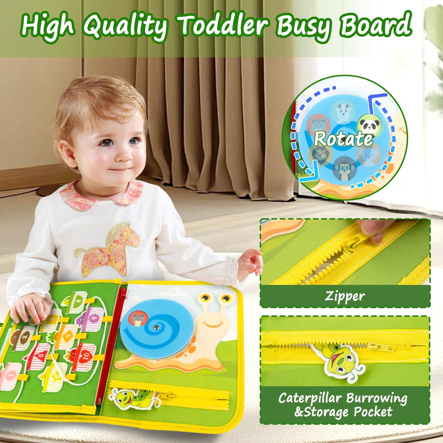 Letoya Toddler Busy Board, Farm Busy Book Montessori Toys for Toddlers, Sensory Board Learning Toy Educational Activity Books Birthday for Girls Boys, Travel Toys for Airplane Car