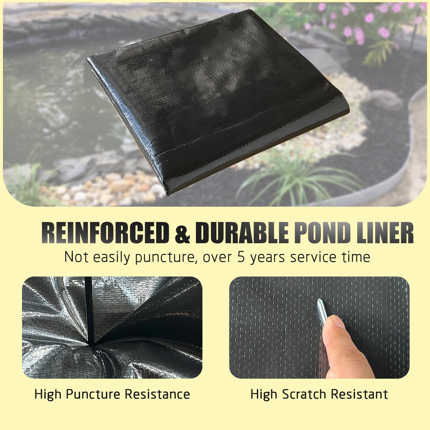 15X20FT Reinforced PE Pond Liner, KOI Pond Liners for Outdoor Ponds, Enhanced 5-Layer Structure Pond Liner for Fish, Duck, Garden Raised Bed and Waterscape Pond(0.82oz/sq ft Thickness)