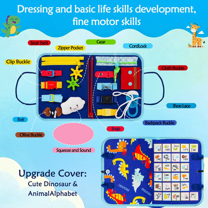 GiggleCraft Montessori Busy Board for Toddlers – Sensory Busy Book with Buckles, Zippers, Letters, Animals, Toddler Activities – Fine Motor Skills Development Learning for Boys Girls Travel Activity