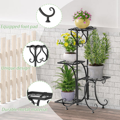 INGIORDAR Plant Stand Indoor Outdoor Shelf 4Tier Metal Holder Pot Rack Multiple Plants Stand Tall Flower Shelf Corner Living Room Garden,Black (Black, 4 Pots)