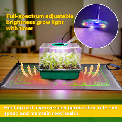 KEOHOLI Seed Starter Kit with Grow Light and Heat Mat, 6 Pack 12-Cell Seedling Trays with LED Panels, Adjustable Timer & Dimmer Indoor Plant Propagation Station for Herbs, Vegetables, Flowers