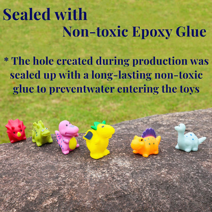 XY-WQ Bath Toys No Hole, for Infants 6-12& Toddlers 1-3, No Hole Bathtub Toys (Dinosaur, 6 Pcs with Mesh Bag)