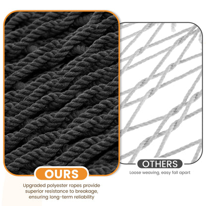 Lazy Daze Hammocks 13-FT Polyester Rope Hammock, Double 2 Person Traditional Hand Woven Outdoor Hammock with Spreader Bar, Carabiners, Tree Straps, Chains for Outside Patio- Max 450 Lbs, Grey