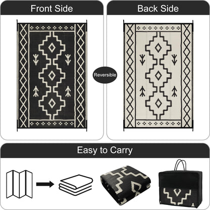 Uphome Outdoor Plastic Straw Rug, 6x9 ft, Reversible Waterproof, Black Boho Patio Rug, RV Camping Rug for Outside, Indoor Outdoor Area Rug for Backyard Deck Balcony Picnic