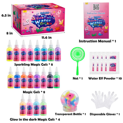Golinkid Magic Water Elf Toy Kit, 20 Bottles 24 Molds 70ML Aqua Fairy Water Gel Kit with Sparkling Magic Gel Glow in the Dark, Crate Your Own Magic Water Pets Aqua Fairy Craft Kits for Kids