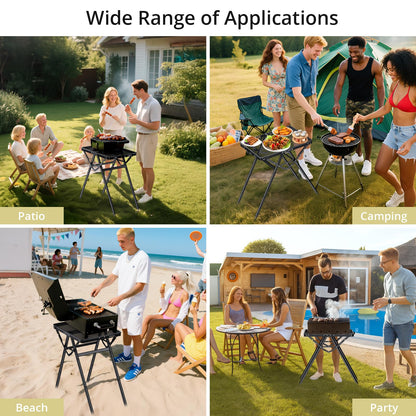 Anbte 2ft Folding Grill Table, Supports 180 Lbs, 2 Adjustable Height 28” Portable Grill Table Heat-Resistant Tabletop, Folding Metal Table for Camping BBQ Cooking Backyard Outdoor, 24" X 16", Black