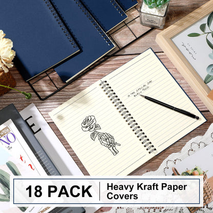 Yahenda 18 Pcs Spiral Notebook Bulk A5 Journal Lined 8.3'' x 5.5'' Writing Composition Paper Small Notepad Subject Notebook for Students Office Business Back to School Supplies (Deep Blue)