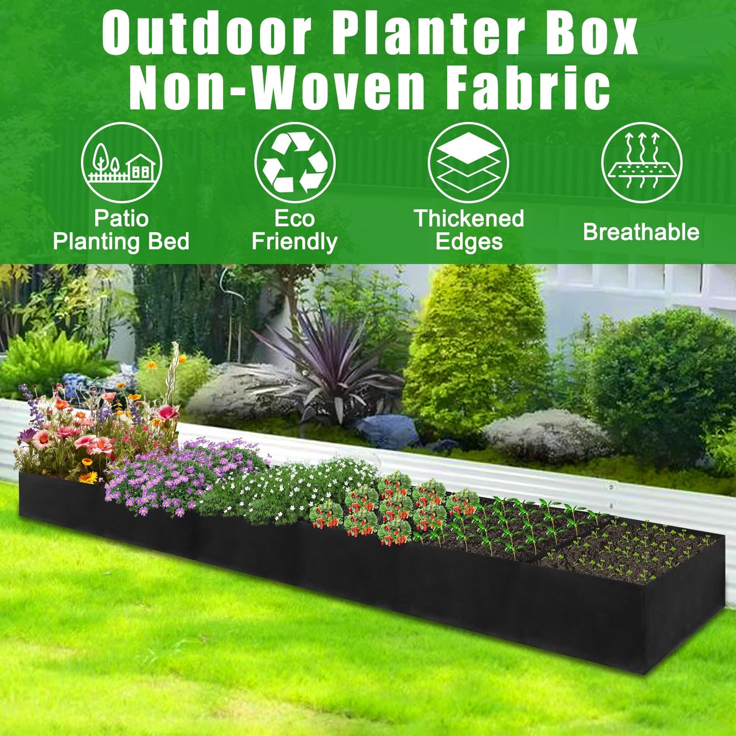VZZNN 2Pack 12x2x1ft Fabric Raised Garden Bed - 6 Grids Plant Grow Bags, Outdoor Planter Box Non-Woven Fabric Patio Planting Bed Garden Grow Bed Bag for Growing Herbs, Flowers and Vegetables