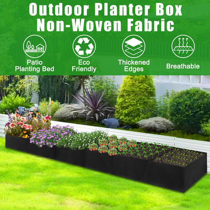 VZZNN 2Pack 12x2x1ft Fabric Raised Garden Bed - 6 Grids Plant Grow Bags, Outdoor Planter Box Non-Woven Fabric Patio Planting Bed Garden Grow Bed Bag for Growing Herbs, Flowers and Vegetables